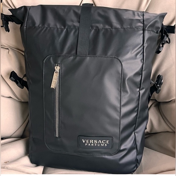 VERSACE PARFUMS BLACK WITH BLUE NEW BACKPACK - Picture 3 of 8